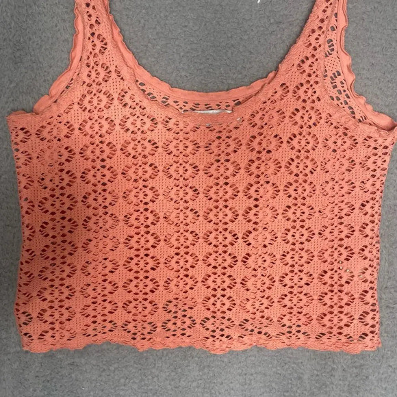 Free people beach womens crotchet crop tank peach beach coastal summer Large - Picture 6 of 10